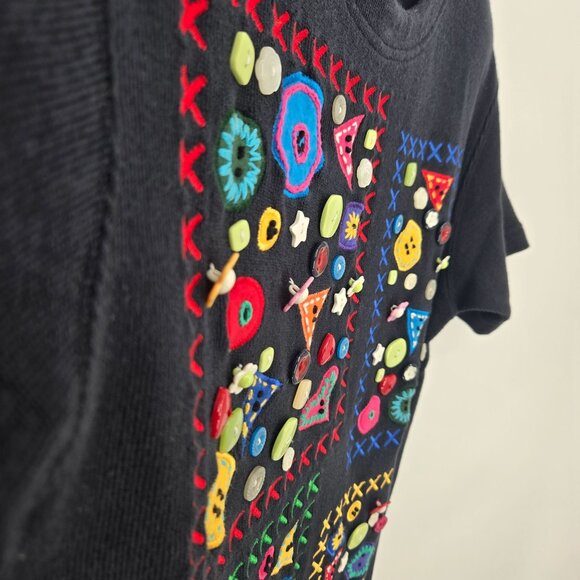 Bechamel womens petite small blue embroidered button embellished sweater - Picture 3 of 8